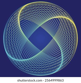 Abstract Geometric Yellow and green Design Overlapping Lines and Intersecting Circles on a Blue Background