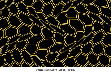 abstract geometric yellow outline polygon wave pattern on dark.