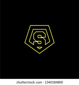 abstract geometric yellow shield lines S logo letter design concept