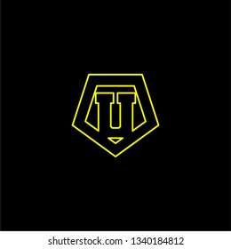 abstract geometric yellow shield lines U logo letter design concept