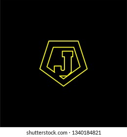 abstract geometric yellow shield lines J logo letter design concept