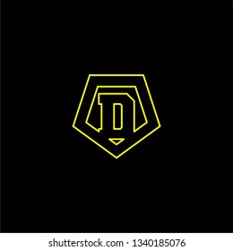 abstract geometric yellow shield lines D logo letter design concept