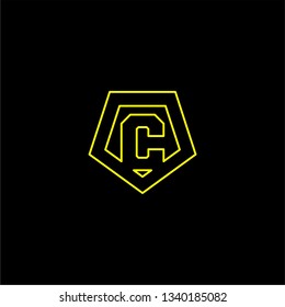 abstract geometric yellow shield lines C logo letter design concept