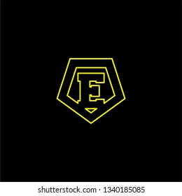 abstract geometric yellow shield lines E logo letter design concept