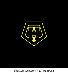 abstract geometric yellow shield lines H logo letter design concept