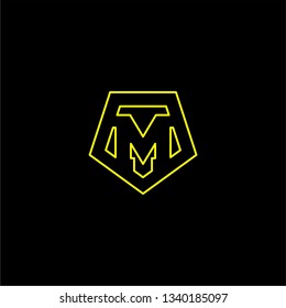 abstract geometric yellow shield lines M logo letter design concept