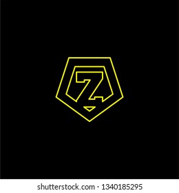 abstract geometric yellow shield lines Z logo letter design concept