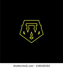 abstract geometric yellow shield lines W logo letter design concept