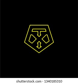 abstract geometric yellow shield lines X logo letter design concept