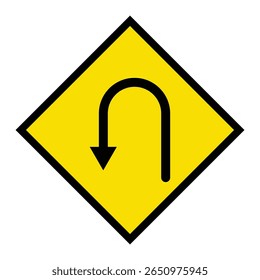 Abstract geometric yellow U-turn ahead road traffic signal icon design 