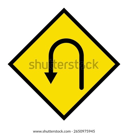 Abstract geometric yellow U-turn ahead road traffic signal icon design 