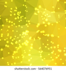 Abstract geometric yellow-green background consisting of colored triangles with lights in corners. Low poly square format pattern.
