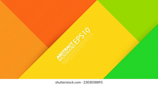 Abstrakter geometrischer gelber, orangefarbener und grüner Hintergrund mit einfachen Linien.Farbiges trendiges Design. Hell und modern mit 3D-Überlappungskonzept. EPS10-Vektor