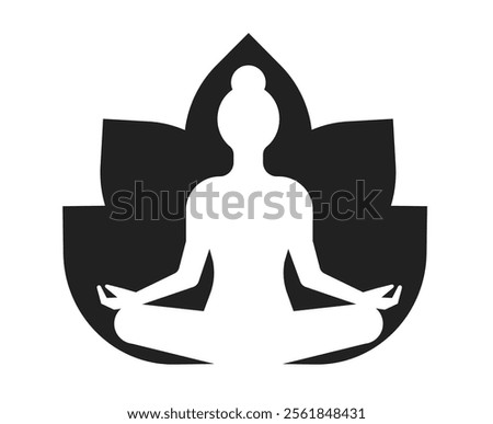 Abstract Geometric Yoga Logo. Slim Woman Silhouette in Lotus Pose with Leaves or Flower