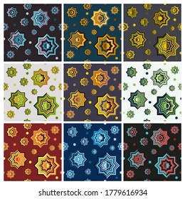 Abstract geometrical arabic shape seamless pattern with colour combinations. Modern ethnic, minimalist, suitable for wallpapers, fabric pattern, banners, backgrounds, cards, etc.