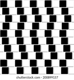 Abstract geometrical background with black and white square tiles shifted for creating an optical illusion. 