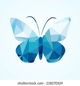 Abstract geometrical background with blue triangles. Vector butterfly