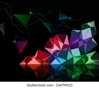 abstract geometrical background with bright elements on black