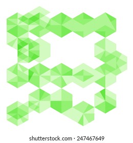 abstract geometrical background with bright green sharp hexagon elements and blank. vector illustration
