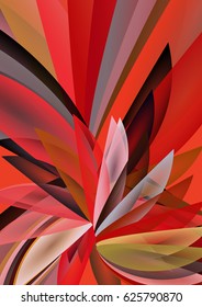 Abstract geometrical background with floral motifs. Passionate red color tints. Digital artwork for creative graphic design.