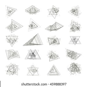 Abstract geometrical background. The monochrome gray set isolated elements for design of posters, maps, brochures and headers architectonic sites. Drawings. Vector illustration