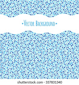 Abstract geometrical background. Mosaic or inlay borders with wavy edges seamless in horizontal direction. Shades of blue. Frame made of tiny polygonal pieces. Ceramic tile stylization.