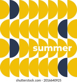 Abstract geometrical background. Summer vibes. Dark blue and yellow semi circles. Vector illustration, flat design