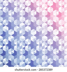 Abstract geometrical background of triangles and hexagons. Vector Abstract Background of snowflakes.  Hexagonal background. Honeycombs. Abstract colorful background. Vector Regular Texture