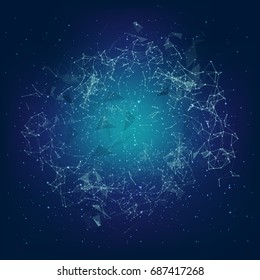 Abstract geometrical blue background.Connection structure. Elements connecting dots and line.