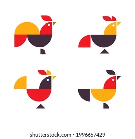 Abstract geometrical chicken rooster logo collection 