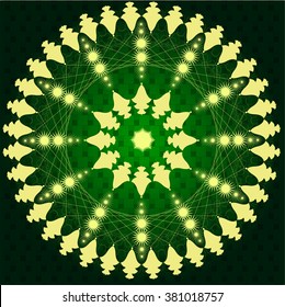 Abstract geometrical circle mandala with dark green background