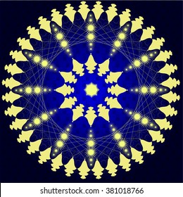Abstract geometrical circle mandala with dark blue background
