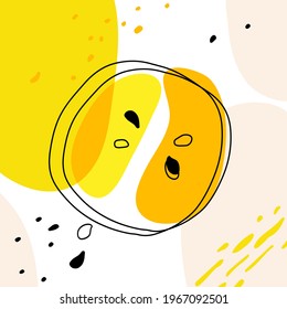 Abstrakte geometrische Zusammensetzung mit Zitrusfrüchten. Handgezeichnet verschiedene Formen. Minimales Plakat mit organischen Formen. Moderne Vektorgrafik. Für Wanddekoration, Postkarte, Cover Design, Drucke