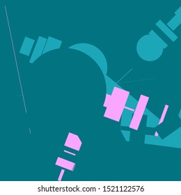 An abstract geometrical composition consisting of chaotically scattered geometric elements. Vector illustration of a style of supermatism. Retro futuristic poster with aesthetics of a vaporwave style.