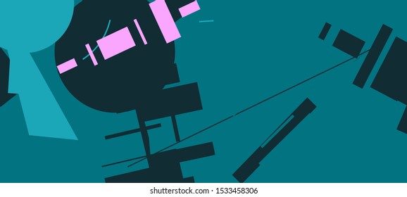 An abstract geometrical composition consisting of chaotically scattered geometric elements. Vector illustration of a style of supermatism. Retro futuristic poster with aesthetics of a vaporwave style.