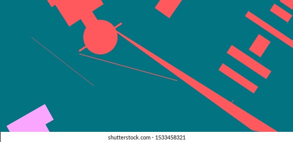 An abstract geometrical composition consisting of chaotically scattered geometric elements. Vector illustration of a style of supermatism. Retro futuristic poster with aesthetics of a vaporwave style.