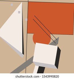 An abstract geometrical composition consisting of chaotically scattered geometric elements. Vector illustration of a style of supermatism. Creative retro poster.
