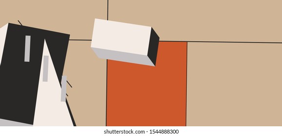 An abstract geometrical composition consisting of chaotically scattered geometric elements. Vector illustration of a style of supermatism. Creative graphic design for poster,brochure,flyer and card.