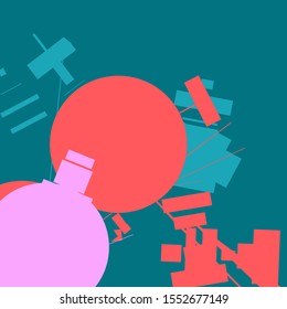 An abstract geometrical composition consisting of chaotically scattered geometric elements. Vector illustration of a style of supermatism. Retro futuristic poster with aesthetics of a vaporwave style.