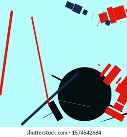 An abstract geometrical composition consisting of chaotically scattered geometric elements. Vector illustration of a style of supermatism. Creative retro futuristic poster.