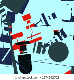 An abstract geometrical composition consisting of chaotically scattered geometric elements. Vector illustration of a style of supermatism. Creative retro futuristic poster.