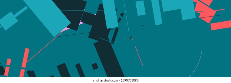 An abstract geometrical composition consisting of chaotically scattered geometric elements. Vector illustration in a style of supermatism. Retro futuristic poster with aesthetics of a vaporwave style.