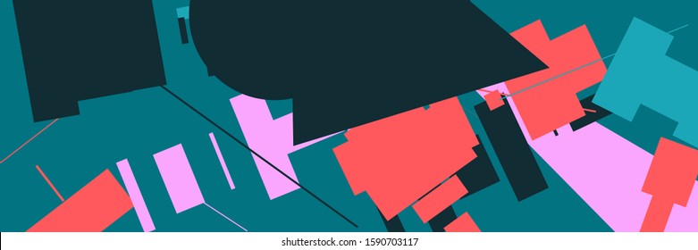 An abstract geometrical composition consisting of chaotically scattered geometric elements. Vector illustration in a style of supermatism. Retro futuristic poster with aesthetics of a vaporwave style.