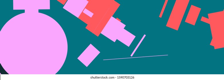 An abstract geometrical composition consisting of chaotically scattered geometric elements. Vector illustration in a style of supermatism. Retro futuristic poster with aesthetics of a vaporwave style.