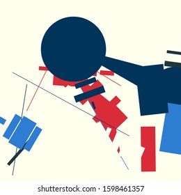An abstract geometrical composition consisting of chaotically scattered geometric elements. Vector illustration of a style of supermatism. Creative retro poster.