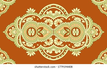 Abstract geometrical damask pattern with chickoo background