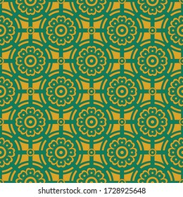 Patrón de damasco geométrico abstracto con fondo verde