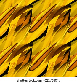 Abstract geometrical fiery seamless pattern. Yellow and black colors.