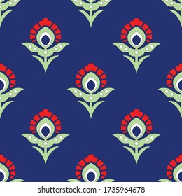 abstract geometrical flower damask pattern with blue background