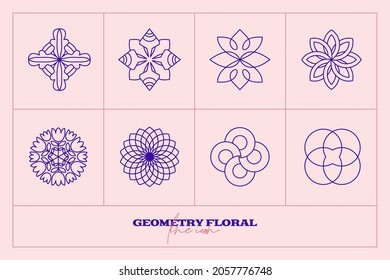 Abstract Geometrical Flower set. Simple line icon. Monochrome polygonal plants vector.